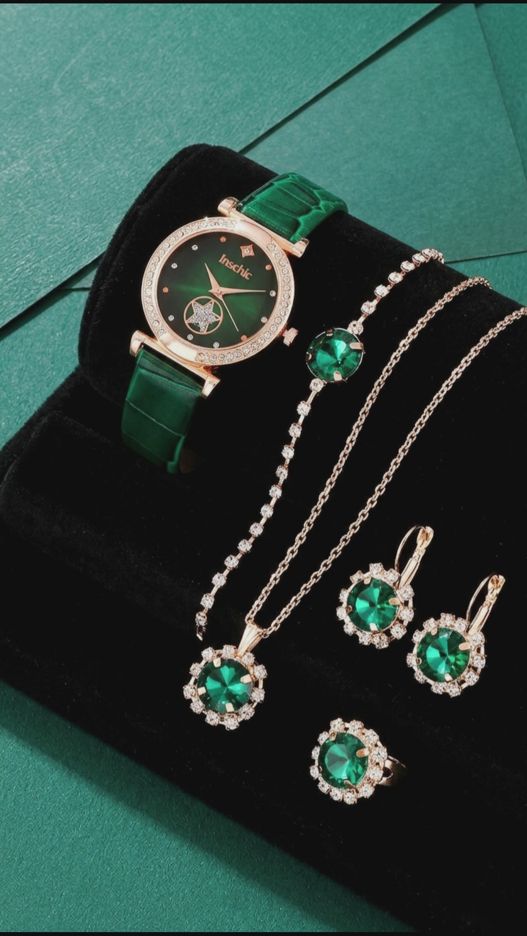6PCS Women’s Luxury Rhinestone Quartz Watch Set – Vintage Star Analog Wrist Watch & Jewelry Combo