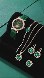 6PCS Women’s Luxury Rhinestone Quartz Watch Set – Vintage Star Analog Wrist Watch & Jewelry Combo