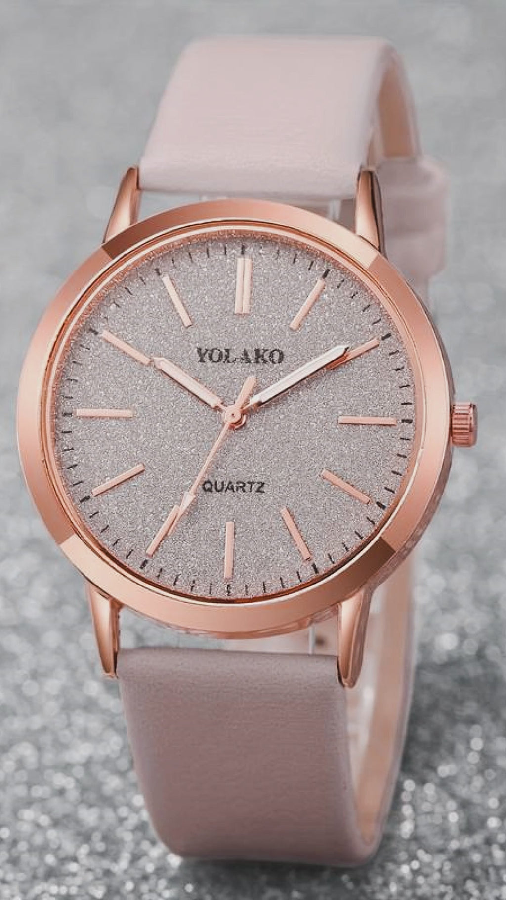6PCS Women’s Watch & Jewelry Set – Shiny Quartz Analog PU Leather Wrist Watch Combo