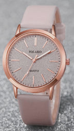 6PCS Women’s Watch & Jewelry Set – Shiny Quartz Analog PU Leather Wrist Watch Combo